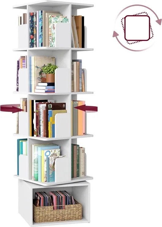 Estante 40 x 40 x 155,8 cm giratória 360° com compartimentos abertos e 5 níveis Coleção Custos Branca