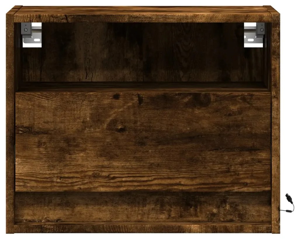 Mesa de cabeceira de parede com luzes LED carvalho fumado
