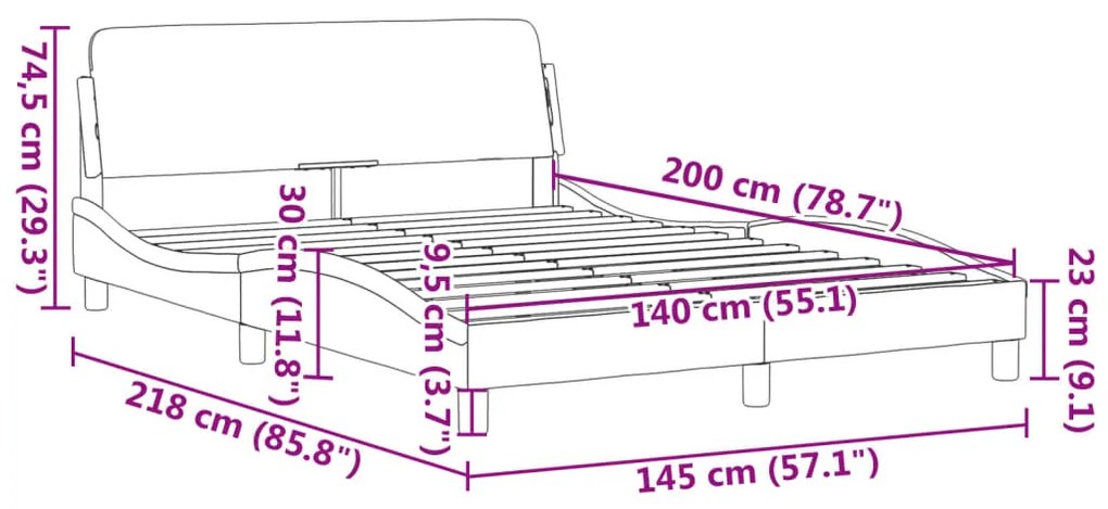 Estrutura de cama sem colchão 140x200 cm veludo cinzento-claro