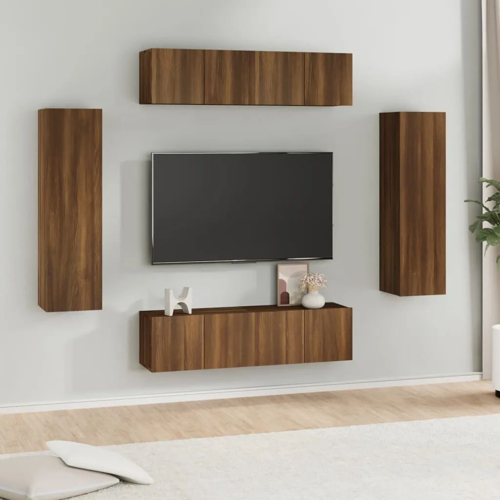 vidaXL Conjunto móveis de TV 6pcs madeira processada carvalho castanho