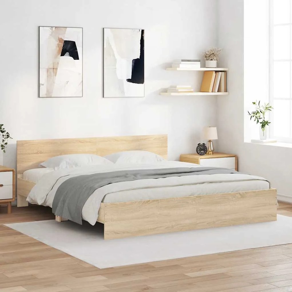 Estrutura de cama com cabeceira 200x200 cm carvalho sonoma