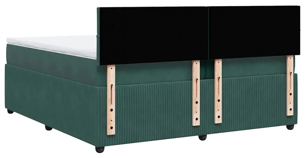 Cama com molas/colchão 200x200 cm veludo verde-escuro