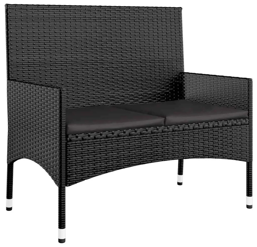 4 pcs conjunto lounge de jardim c/ almofadões vime PE preto