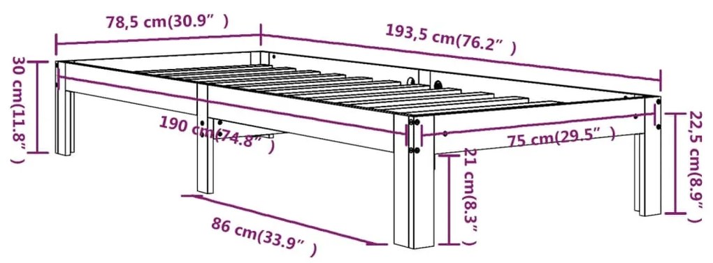 Estrutura cama pequena solteiro 75x190 cm madeira maciça