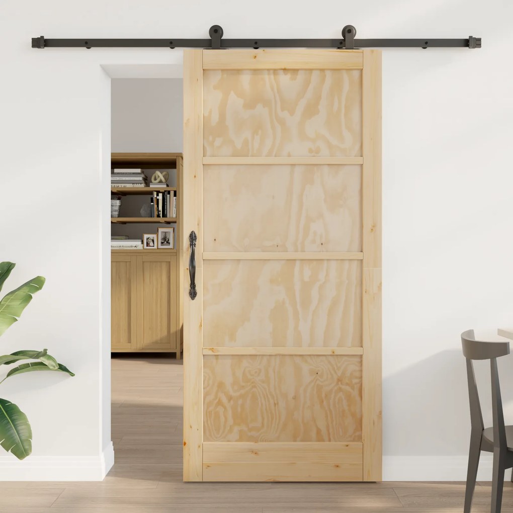 Porta Deslizante vidaXL com Conjunto de Ferragens 'ORKDAL'Madeira Maciça de Pinho