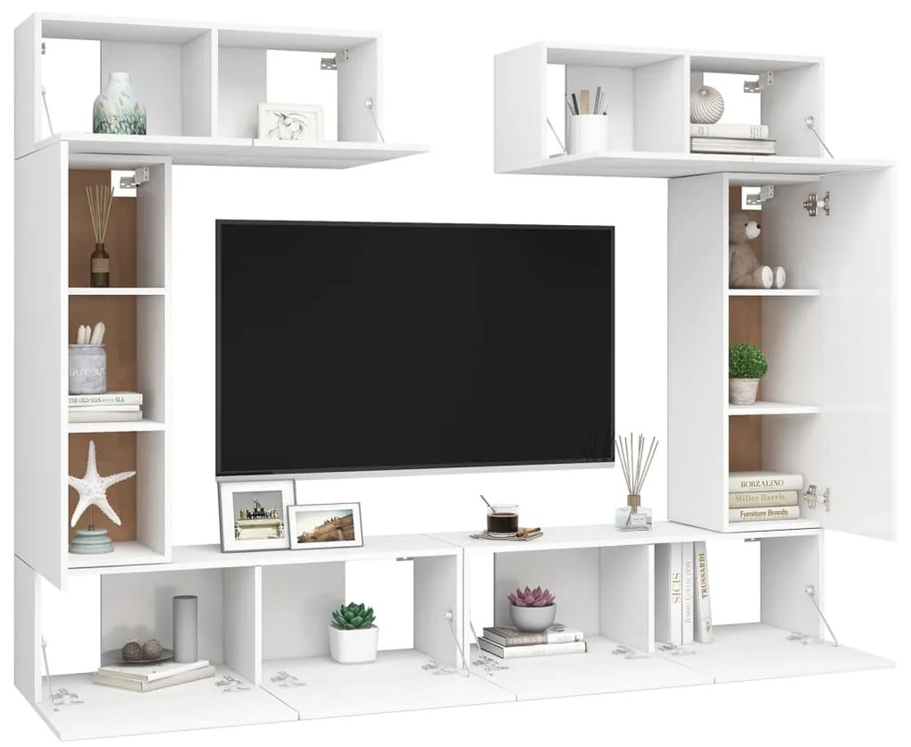 6 pcs conjunto de móveis de TV contraplacado branco