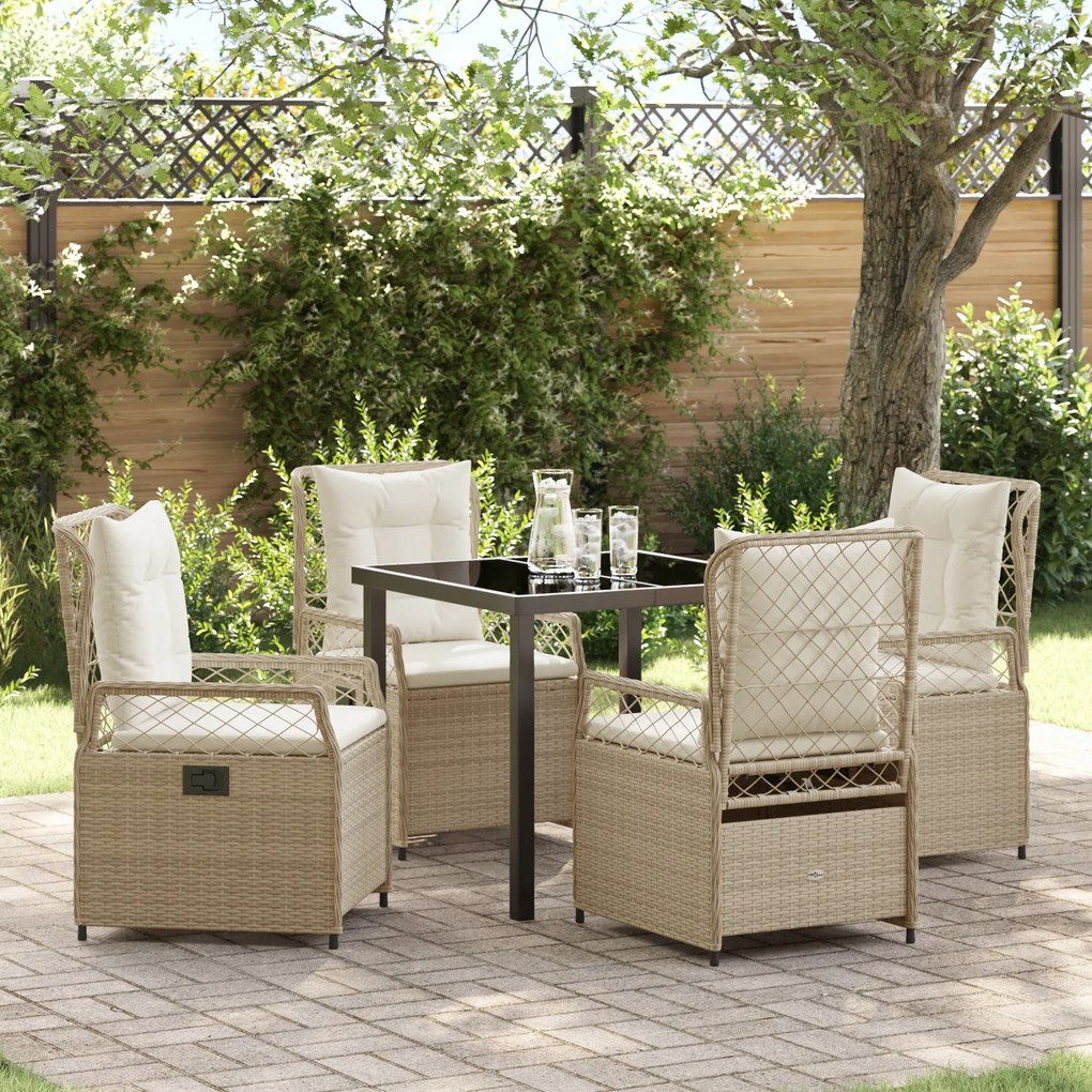 vidaXL Conjunto de Jantar de Jardim 5 Peças Bege Rattan Polimérico