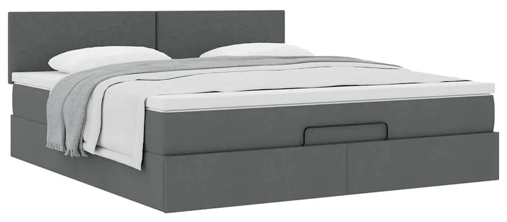 Estrutura de cama otomana com colchão tecido cinzento escuro