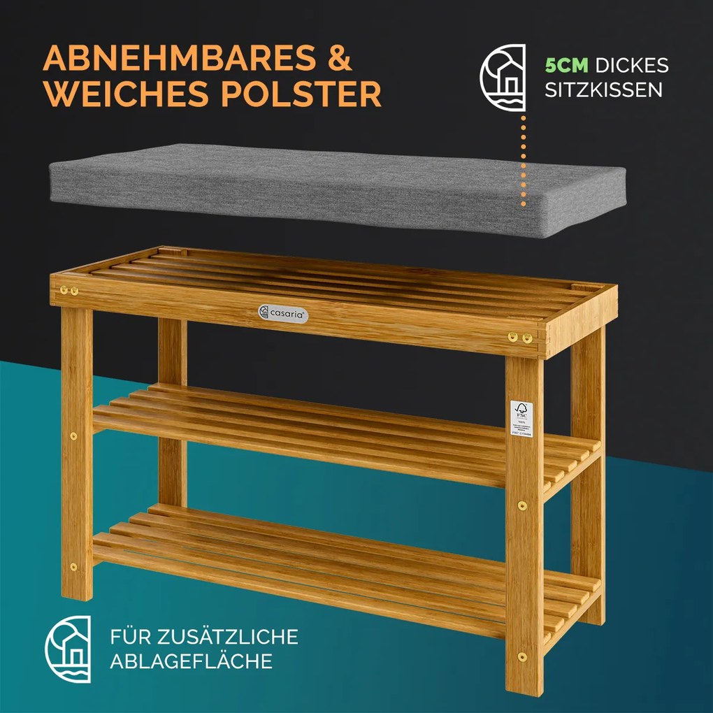 Banco sapateira em madeira de acácia certificada FSC® 90x30x48cm castanho