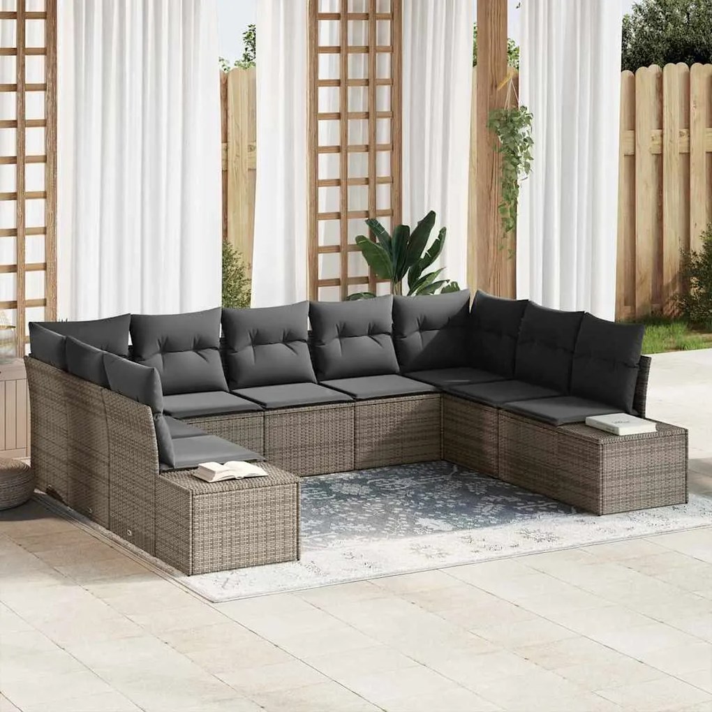 vidaXL Conjunto de Sofá de Jardim com almofada 9 pcs Cinzeto