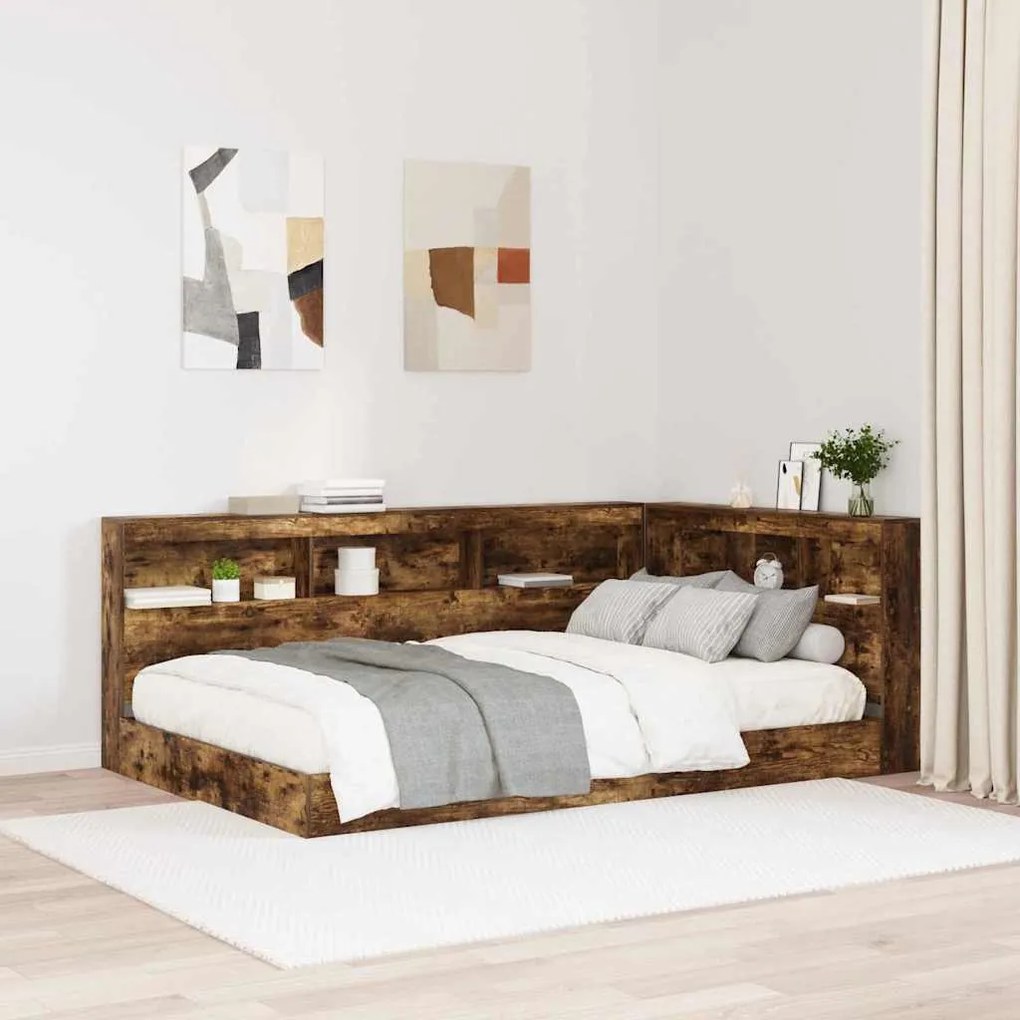 vidaXL Cama Estante Carvalho Fumado 120x200 cm - Madeira de Engenharia