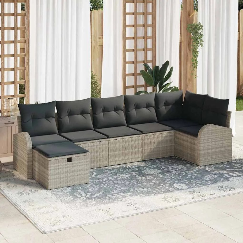 Conjunto de Sofá de Jardim de 7 Peças com Almofadas Cinza Claro de Rat