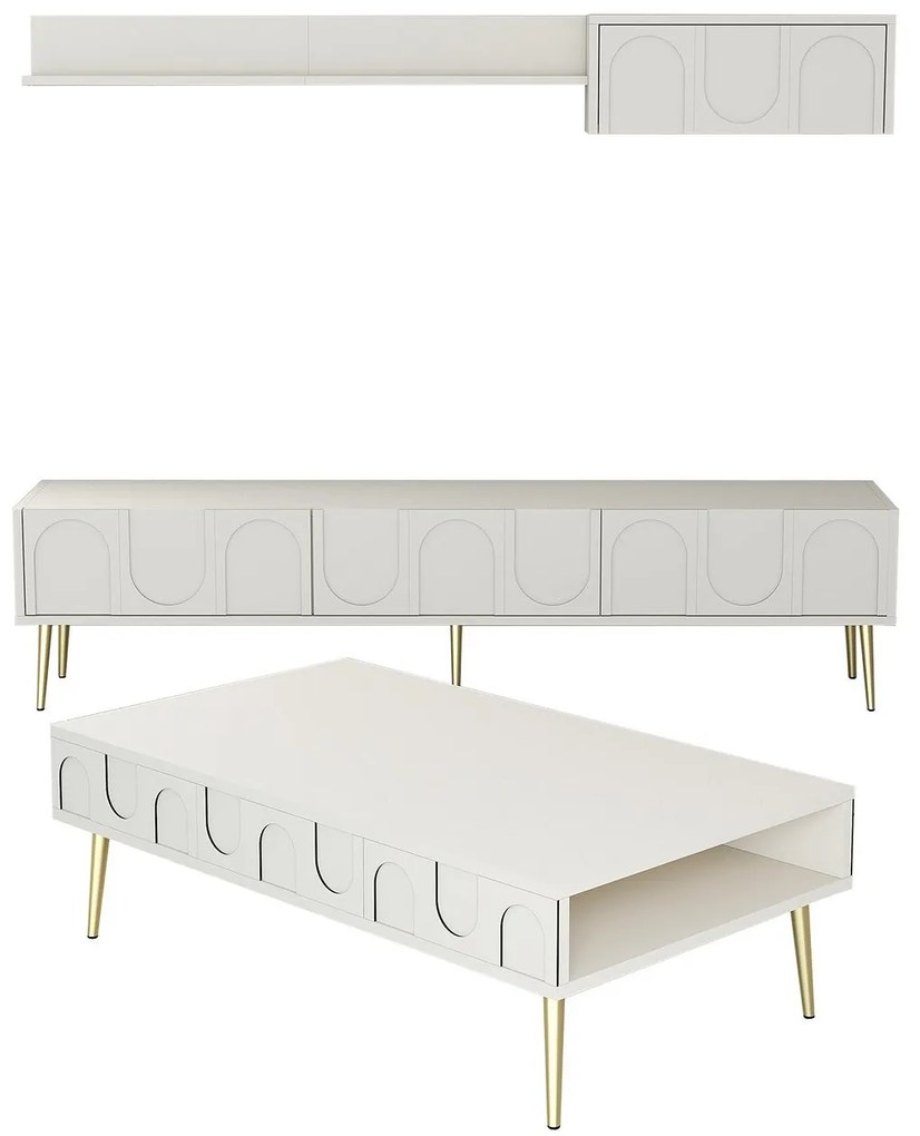 Conjunto de Mobiliário para Sala de Estar Lyon – Creme e Dourado – Med