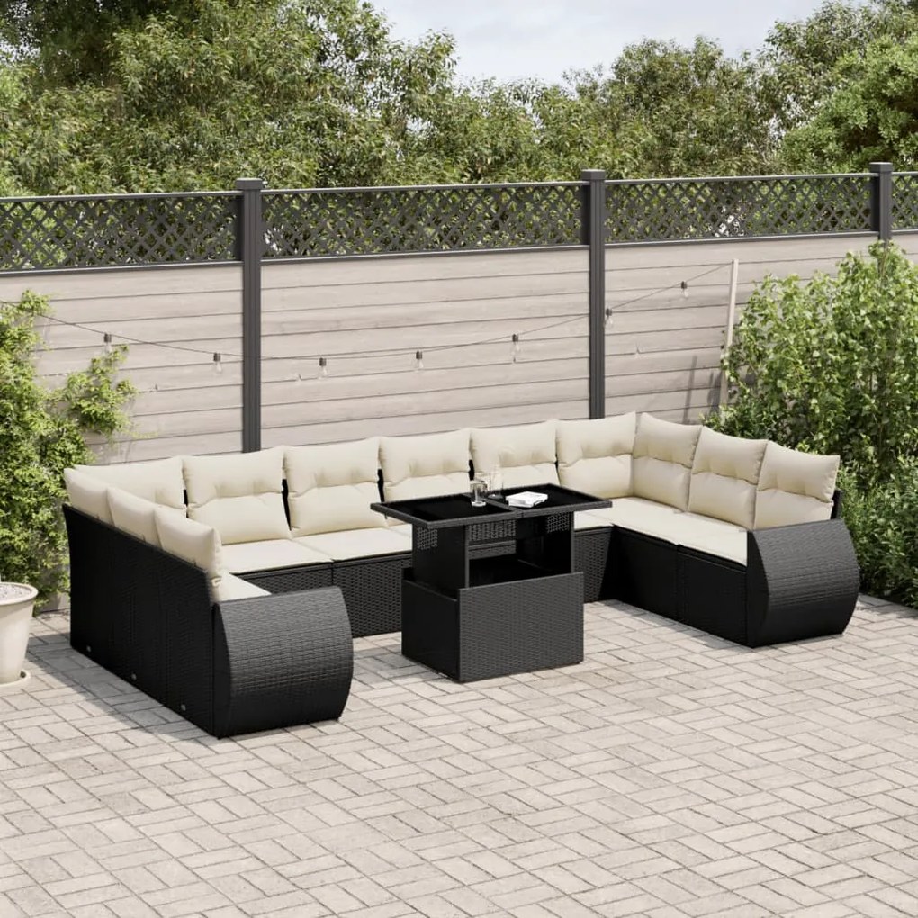 vidaXL 11 pcs conjunto sofás de jardim c/ almofadões vime PE preto