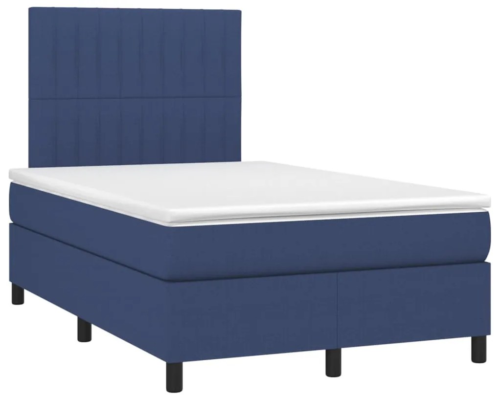 Cama box spring c/ colchão e LED 120x200 cm tecido azul