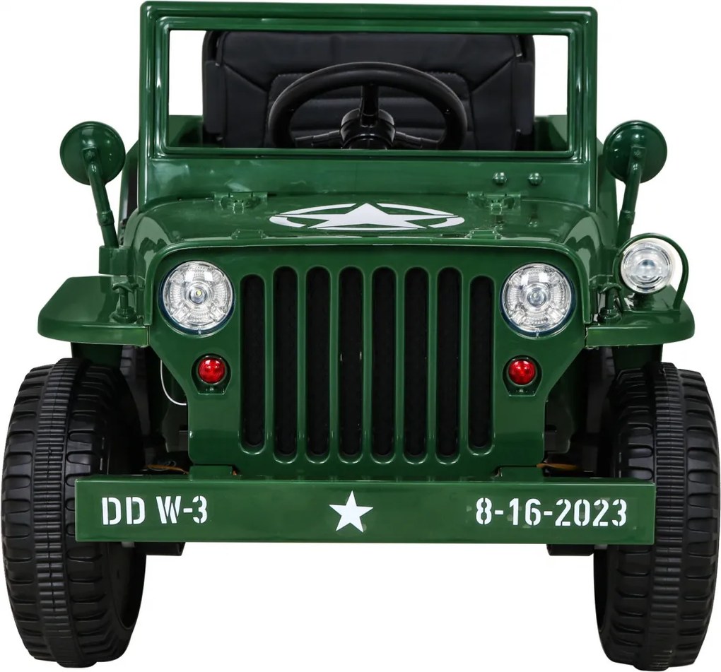 Jipe elétrico para Crianças Retro Military 12V 4x4, Rodas de EVA Verde