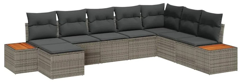 Conjunto de Sofá de 8 Peças com Almofadas Cinza Polirattan Acácia