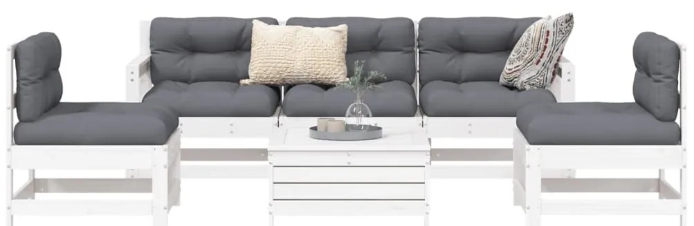 6 pcs conjunto sofás de jardim madeira de pinho maciça branco