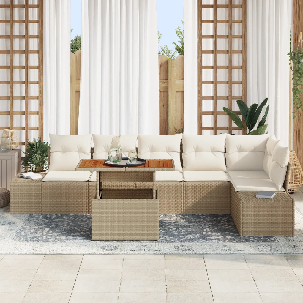 Conjunto de Sofá de Jardim com Almofadas Bege em Vime