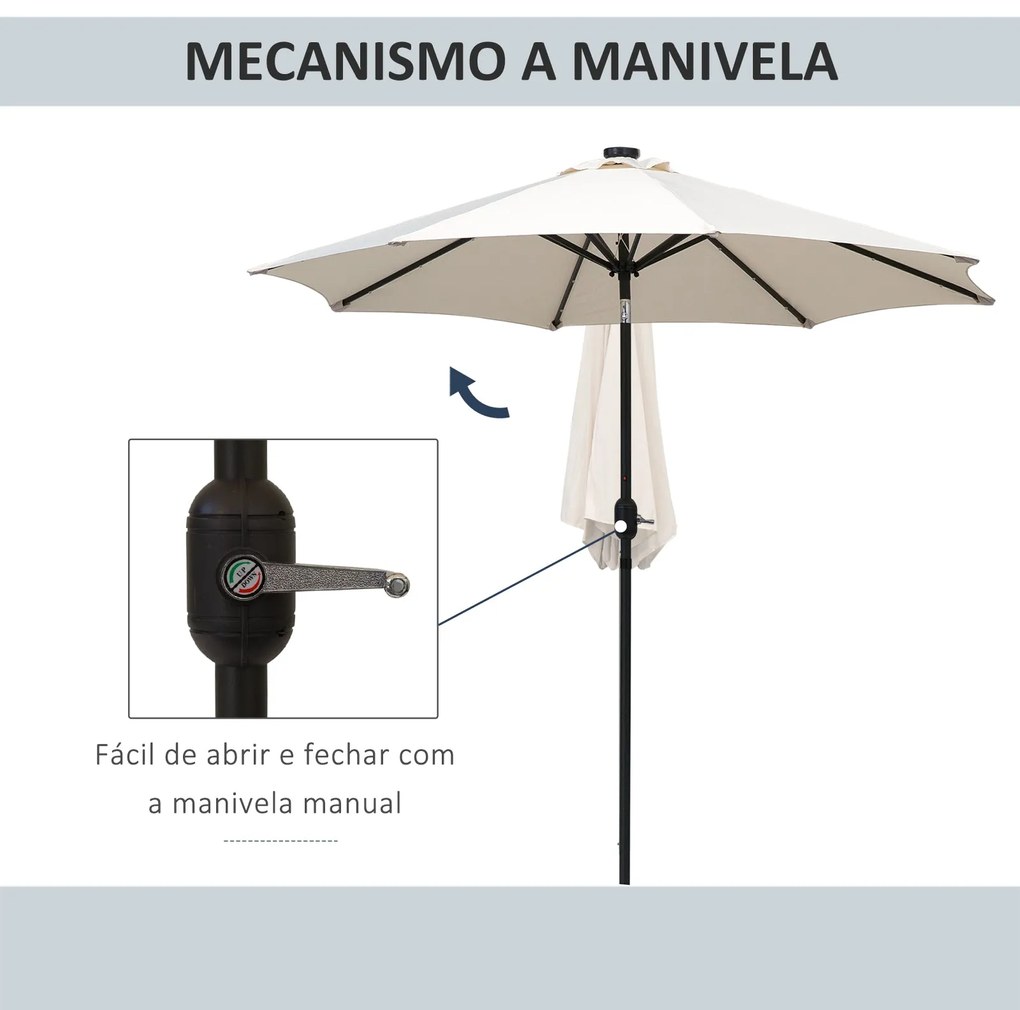 Outsunny Chapéu de Sol de Jardim Ø270x240cm com 24 Luzes LED Solar Mec