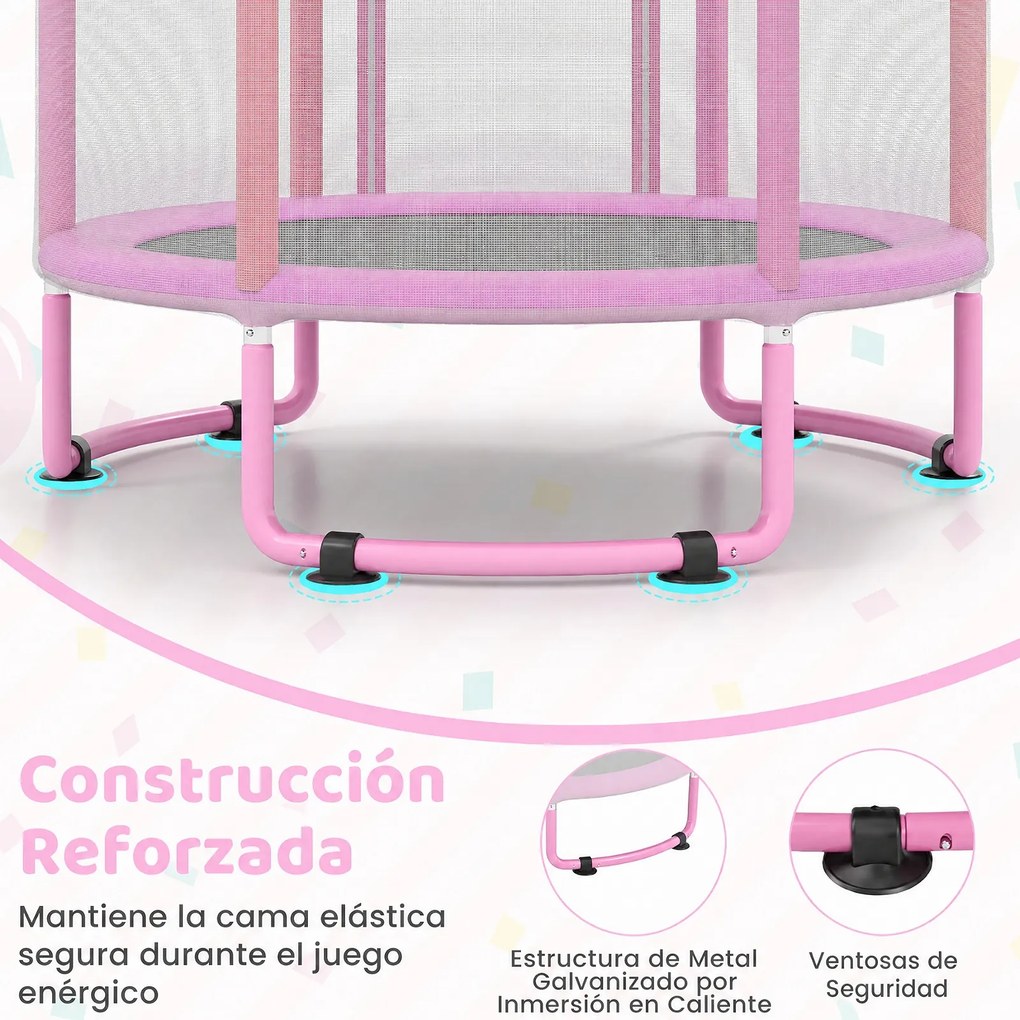 Trampolim Infantil, 140 x 140 x 214 cm, 6 em 1 com Acessórios de Brincadeira, Cor-de-rosa