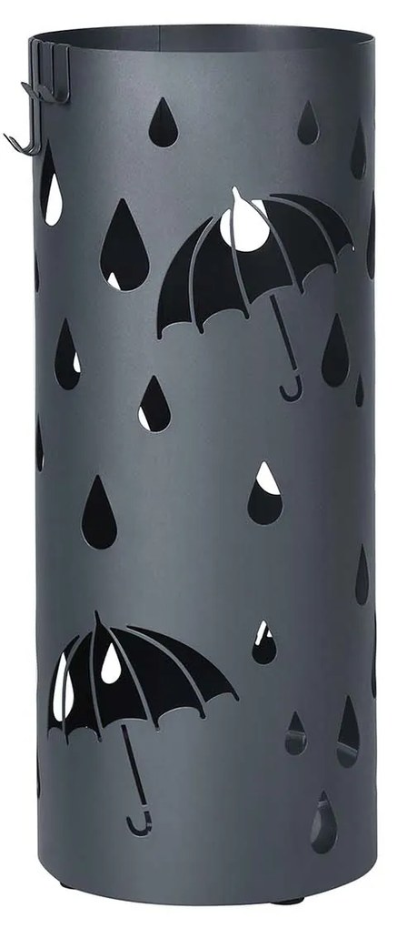 Suporte para guarda-chuva de metal SONGMICS, suporte para guarda-chuva com bandeja para água e ganchos, 19,5 x 49 cm (diâm. x A), redondo, cinza antracite fosco LUC23AG
