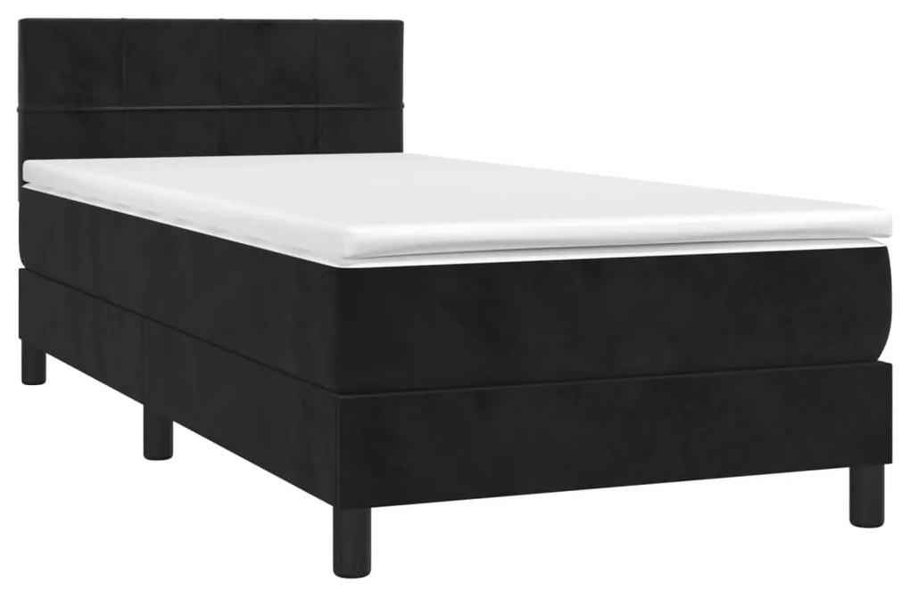 Cama box spring c/ colchão/LED 100x200 cm veludo preto