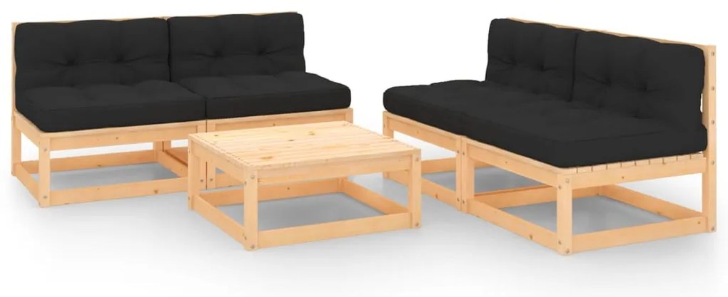 5 pcs conjunto lounge de jardim c/ almofadões pinho maciço