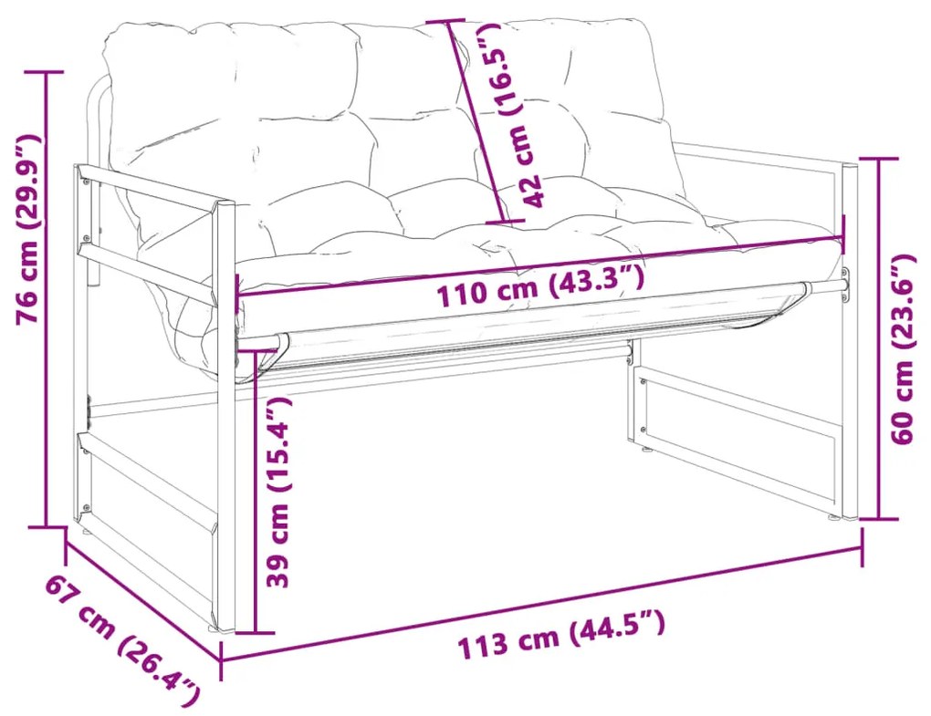 Banco de jardim com almofadão 113 cm aço antracite