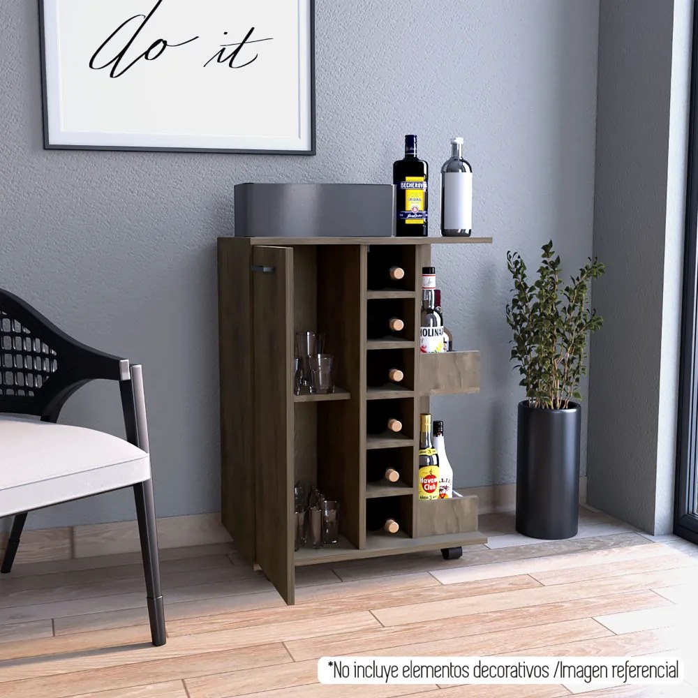 Móvel de bar Garrafeira Andorra com compartimento aberto, 82,1 cm a x 60 cm e x 37,7 cm p, Castanho