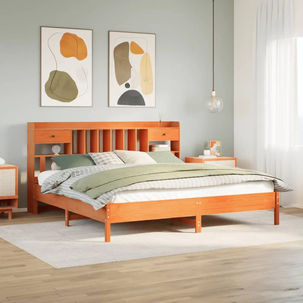 Cama com estante sem colchão 200x200 cm pinho maciço
