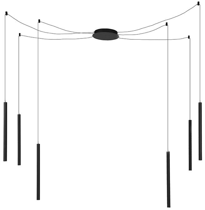 Candeeiro de suspensão moderno preto com 6 pontos de luz incluindo LED - Ragno Design,Moderno