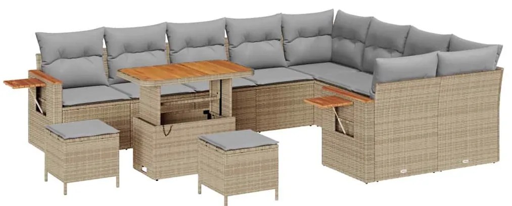 Conjunto de Sofá de Jardim vidaXL 12 Peças com Almofadas Bege Polietil