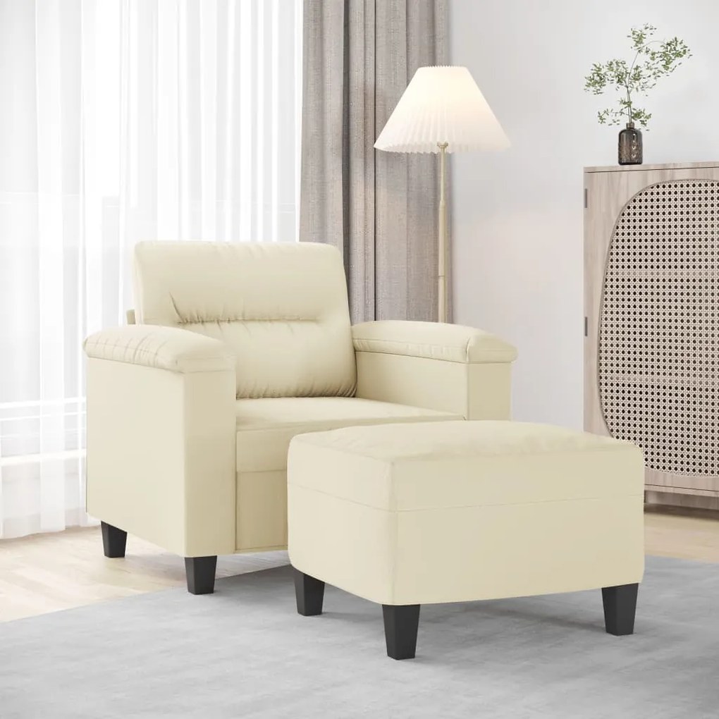 vidaXL Poltrona com apoio de pés couro artificial 60 cm cor creme