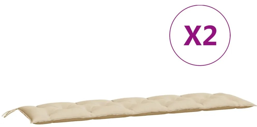 Almofadões banco jardim 2 pcs 180x50x7cm tecido oxford bege