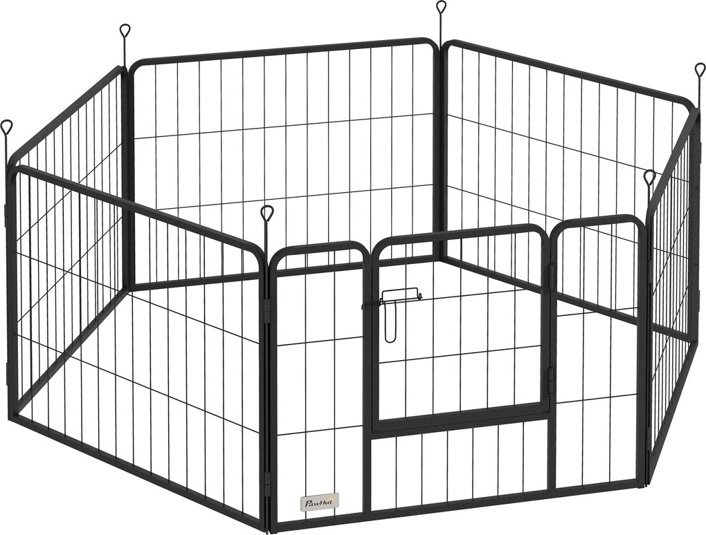 Parque para Cães de 6 Painéis de 60 cm de Altura Vedações para Cães de Aço Dobrável com Porta para Interior e Exterior Preto