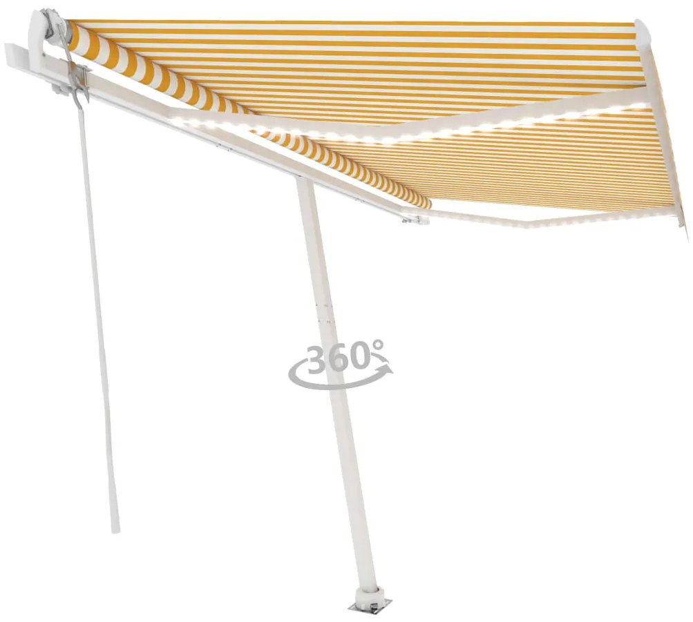 Toldo automático LED e sensor de vento 400x350cm amarelo/branco