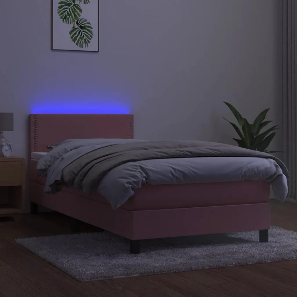 Cama box spring c/ colchão/LED 80x200 cm veludo rosa