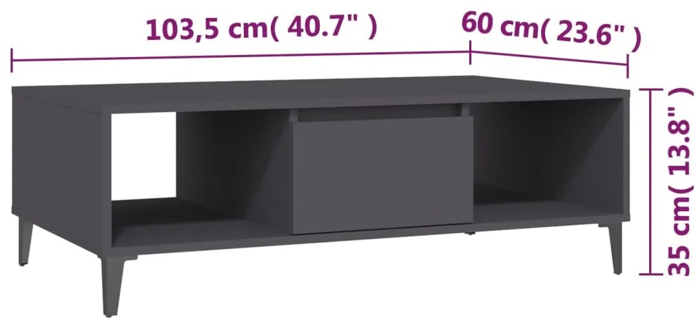 Mesa de centro 103,5x60x35 cm contraplacado cinzento