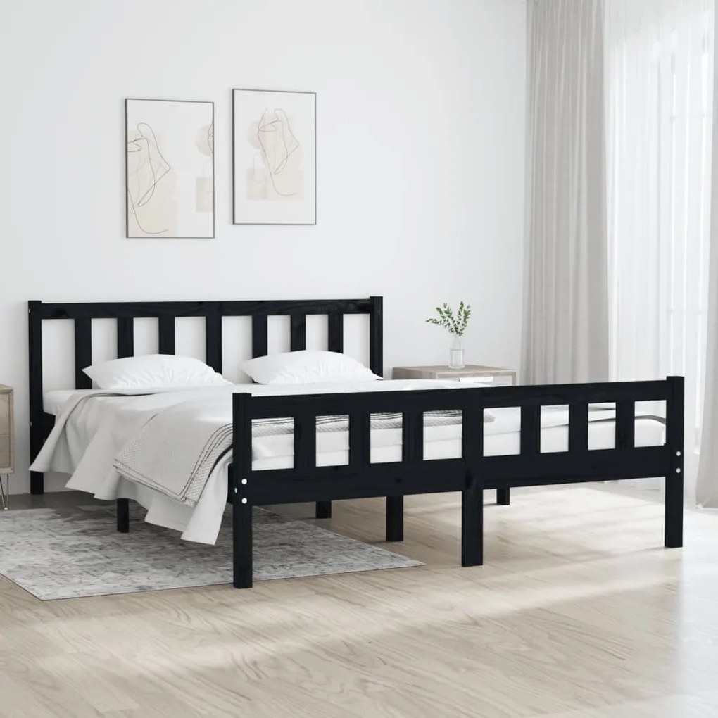 vidaXL Estrutura de cama 140x190 cm madeira maciça preto