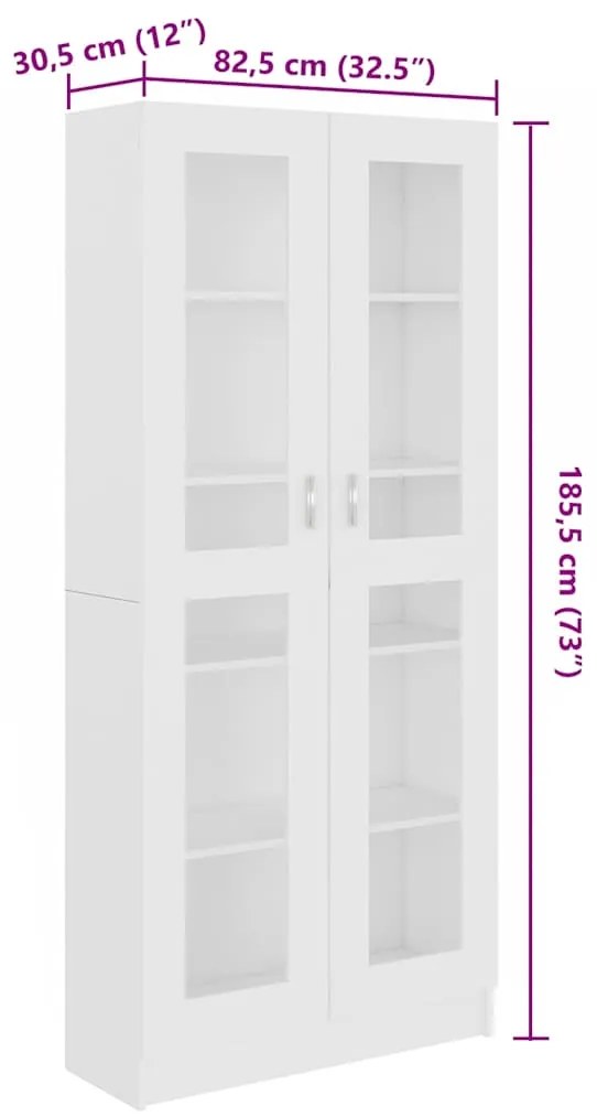 Armário vitrine 82,5x30,5x185,5cm derivados de madeira branco