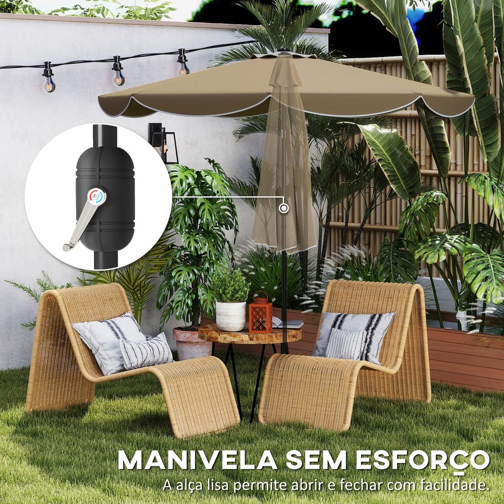 Chapéu de Sol para Jardim Ø2,7 m com Inclinação Ajustável em 3 Posições, Manivela e Volante, Caqui