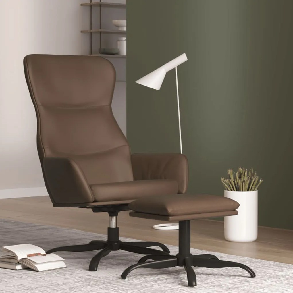 3097446 vidaXL Cadeira de descanso com banco couro artificial castanho