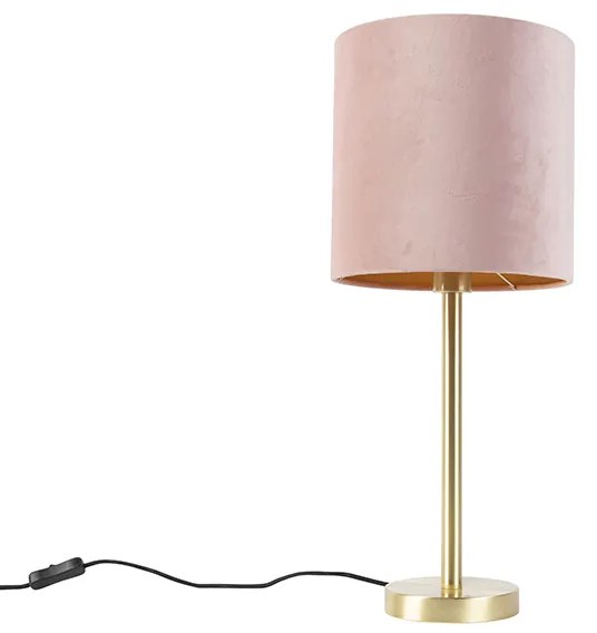 Candeeiro de mesa romântico em latão com cúpula rosa 25 cm - Simplo Moderno