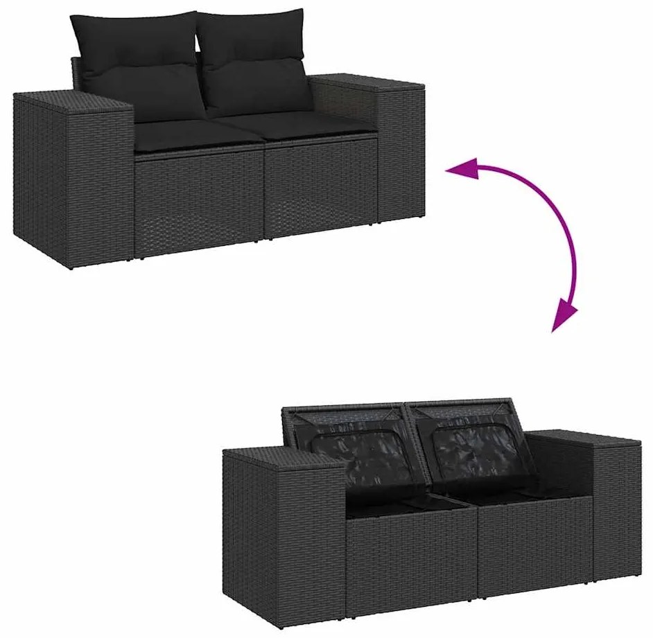 6 pcs conjunto sofás jardim c/ almofadões vime PE/acácia preto