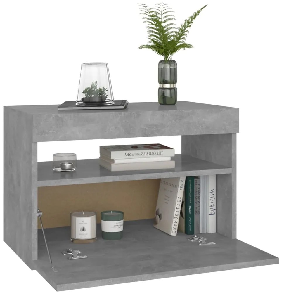 Mesa de cabeceira &amp; luzes LED 2 pcs 60x35x40 cm cinza cimento