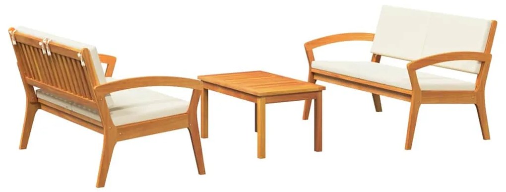 Conjunto Bistro de 3 Peças com Almofadas - Madeira de Acácia Maciça