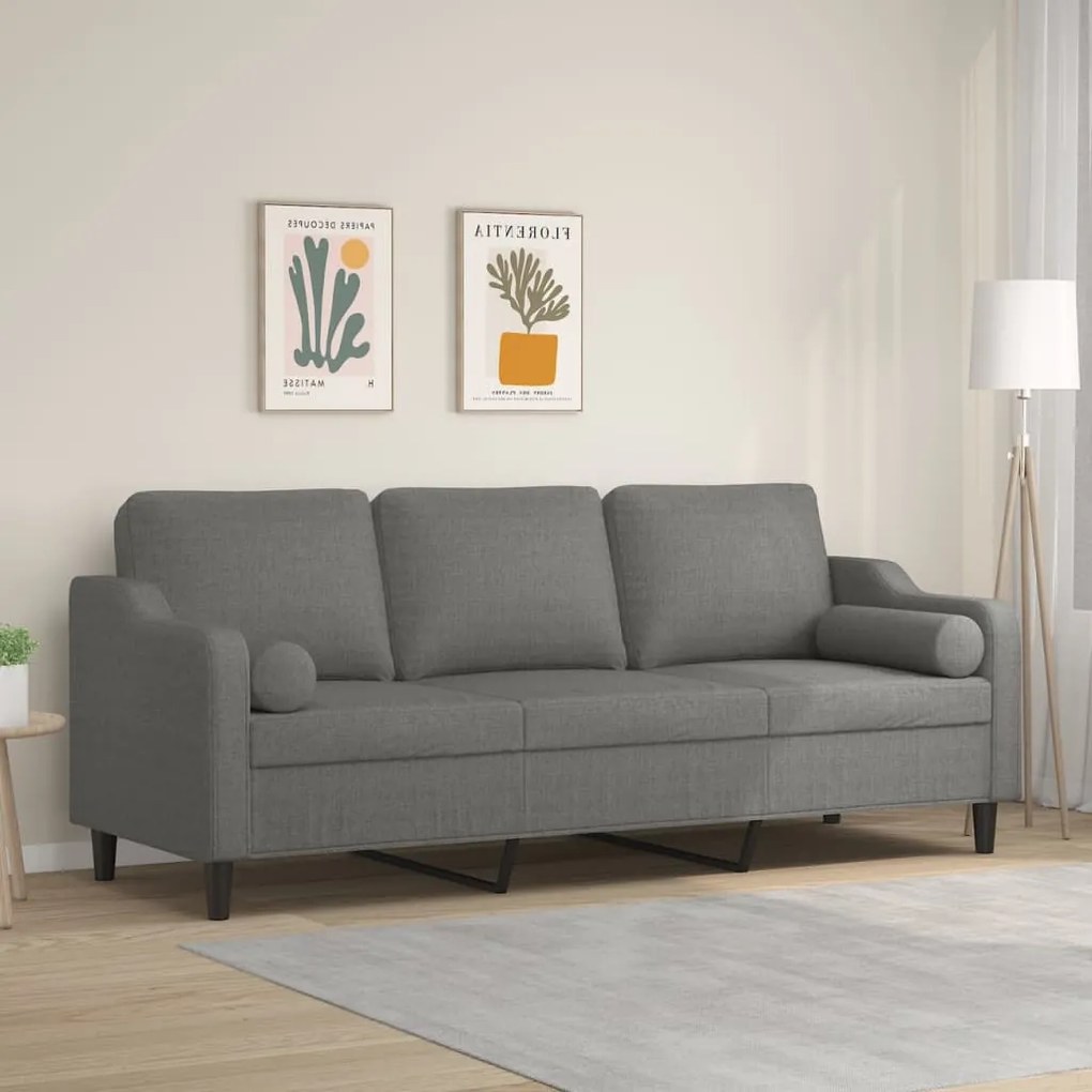 vidaXL Sofá 3 lugares + almofadas/almofadões 210cm tecido cinza-escuro