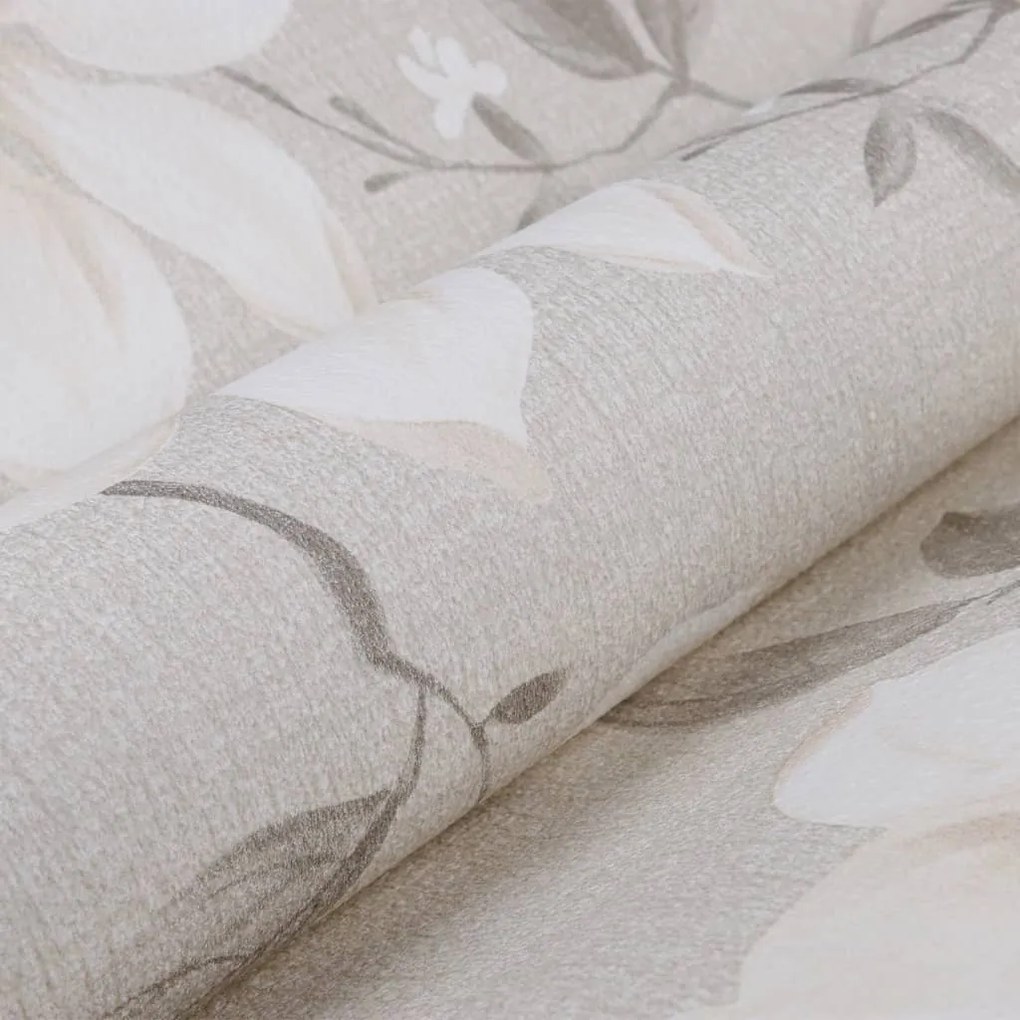 Papel parede 3D c/ padrão flores 10x0,53 m não-tecido cinza
