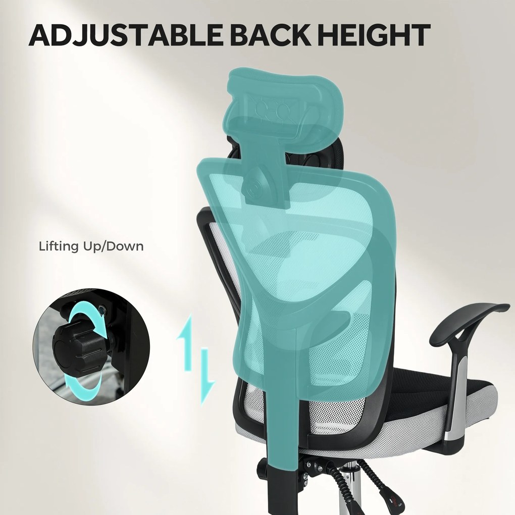 Cadeira de Escritório com Função Reclinável Apoio para a Cabeça e Suporte Lombar 62x67x108-118 cm Cinza